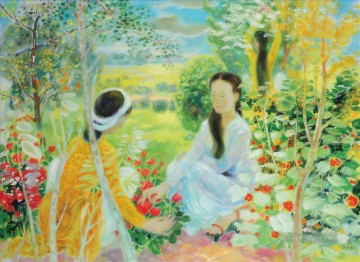 Asian Painting - Talking in Flowers Asian